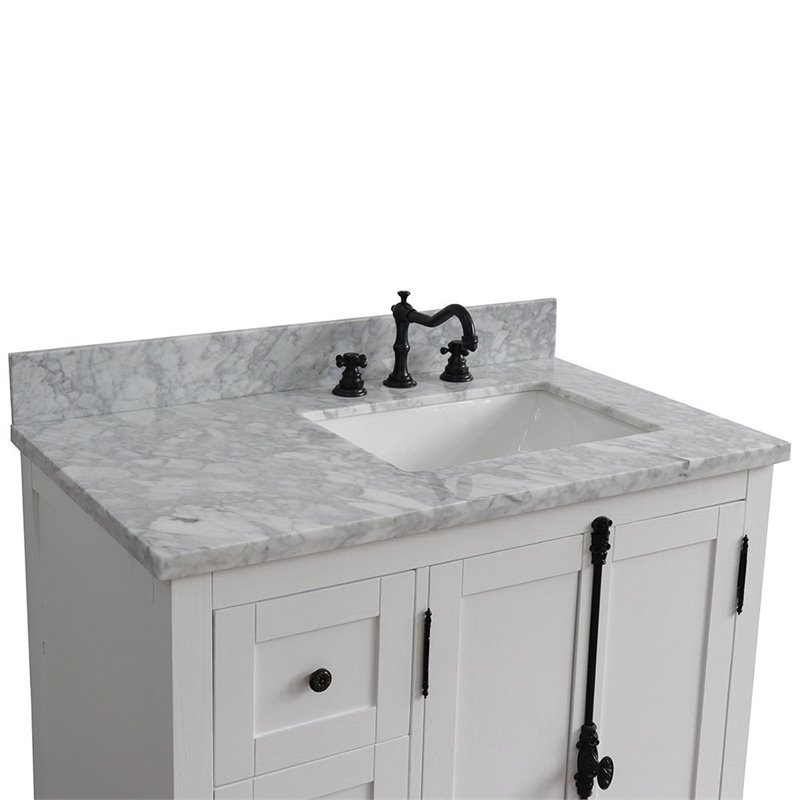 Plantation Solid Wood Single Vanity with Right Rectangle Sink in White/Ash