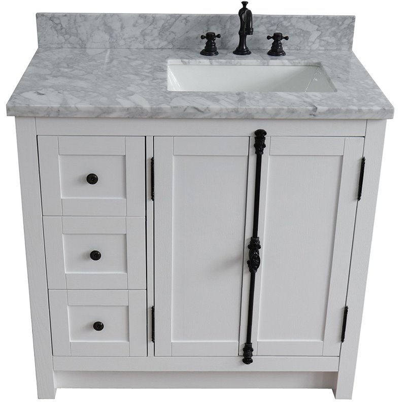Plantation Solid Wood Single Vanity with Right Rectangle Sink in White/Ash