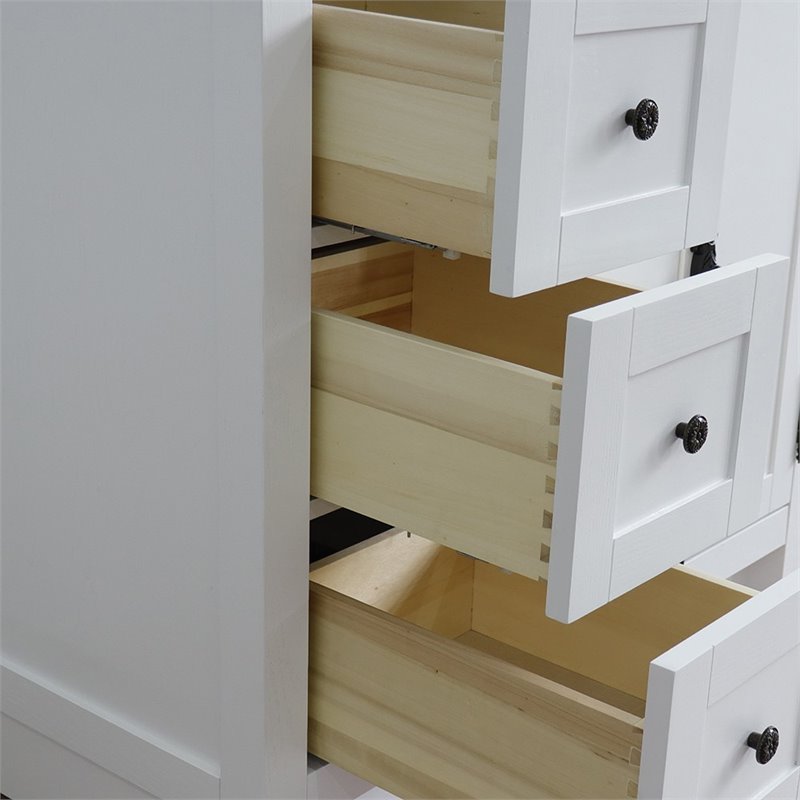 Plantation Solid Wood Single Vanity with Right Rectangle Sink in White/Ash