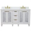 Trento Double Rectangle Sink Solid Wood Vanity in White/White Quartz Stone