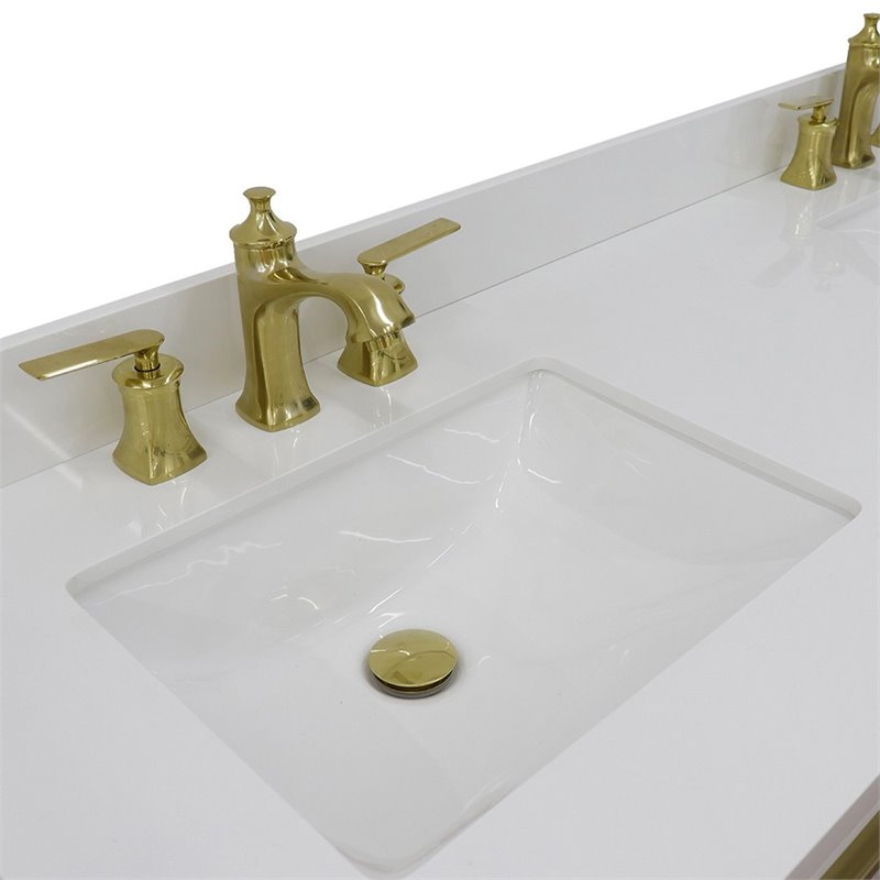 Trento Double Rectangle Sink Solid Wood Vanity in White/White Quartz Stone