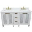 Trento Double Rectangle Sink Solid Wood Vanity in White/White Quartz Stone
