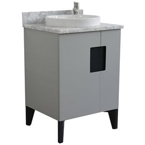 Kolb 25&quot Round Sink Solid Wood Vanity with White Marble Stone in Light Gray