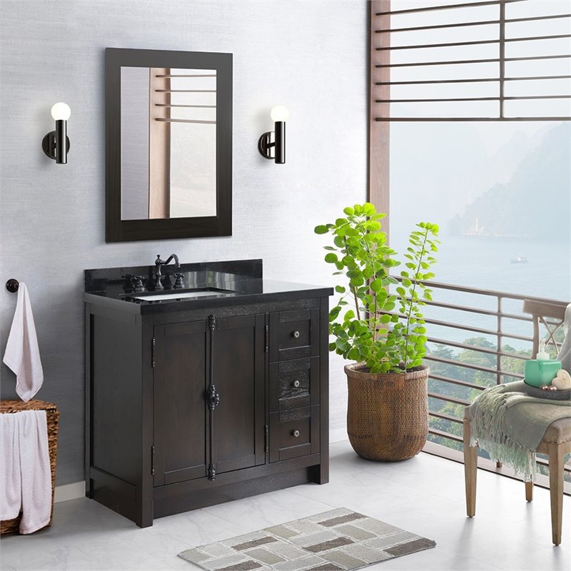 Plantation Solid Wood Single Vanity with Left Rectangle Sink in Brown/Black