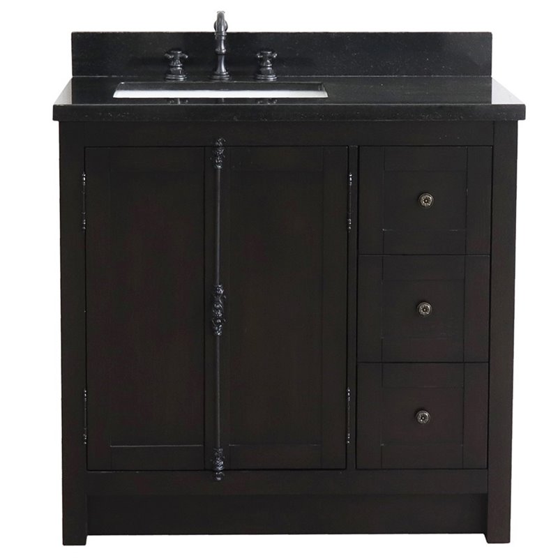 Plantation Solid Wood Single Vanity with Left Rectangle Sink in Brown/Black