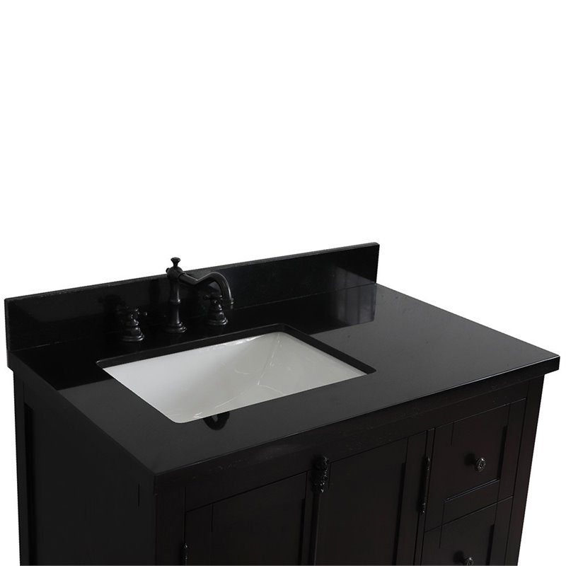 Plantation Solid Wood Single Vanity with Left Rectangle Sink in Brown/Black
