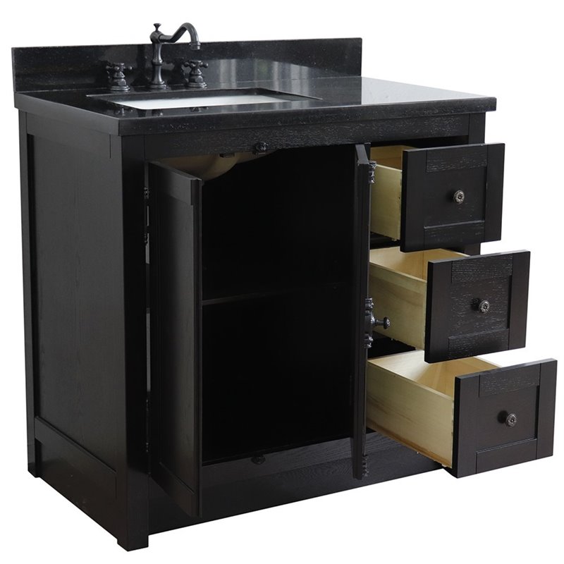 Plantation Solid Wood Single Vanity with Left Rectangle Sink in Brown/Black