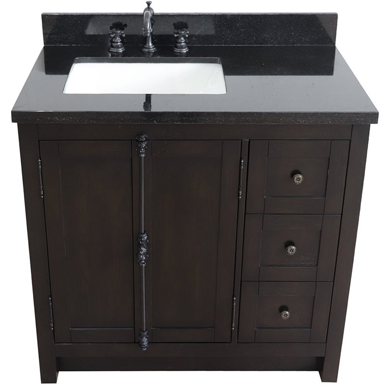 Plantation Solid Wood Single Vanity with Left Rectangle Sink in Brown/Black