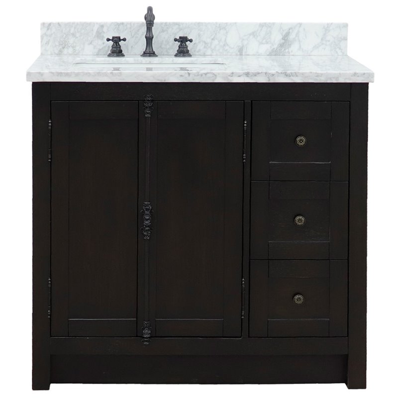 Plantation Solid Wood Single Vanity with Left Rectangle Sink in White/Brown