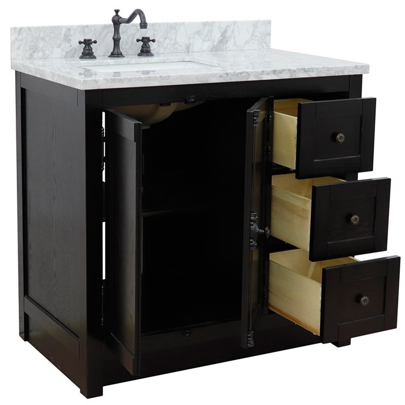 Plantation Solid Wood Single Vanity with Left Rectangle Sink in White/Brown