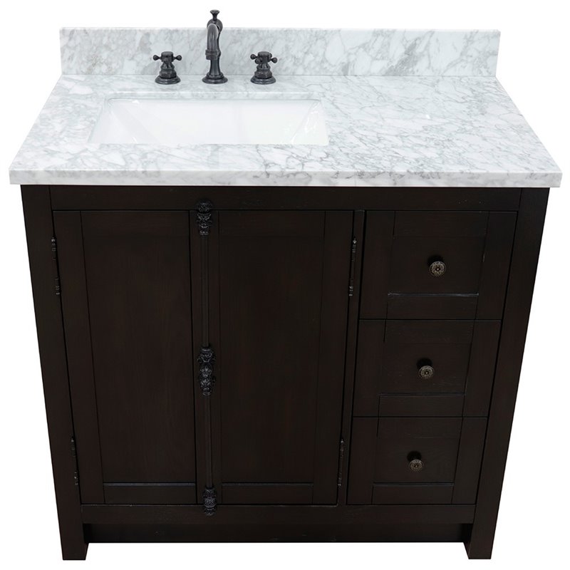 Plantation Solid Wood Single Vanity with Left Rectangle Sink in White/Brown