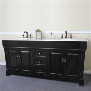 72&quot 3-Drawer Traditional Double Sink Solid Wood Vanity in Espresso