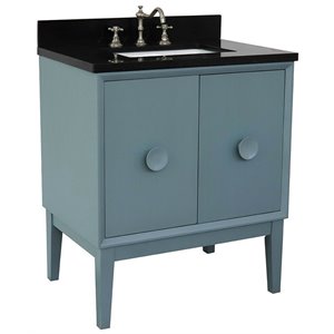 Stora 31&quot Solid Wood Single Rectangle Sink Vanity in Aqua Blue/Black Galaxy