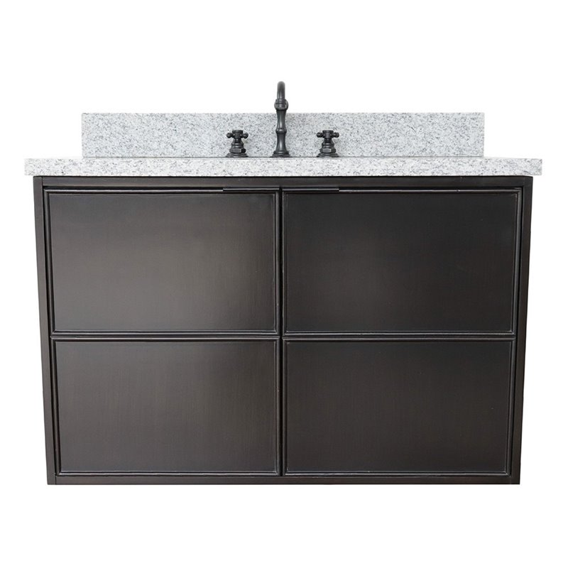 Scandi Wall Mount Oval Sink Vanity in Cappuccino/Gray Granite Stone