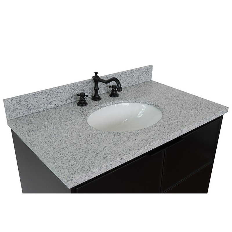 Scandi Wall Mount Oval Sink Vanity in Cappuccino/Gray Granite Stone