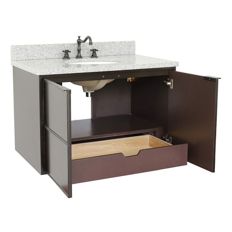 Scandi Wall Mount Oval Sink Vanity in Cappuccino/Gray Granite Stone