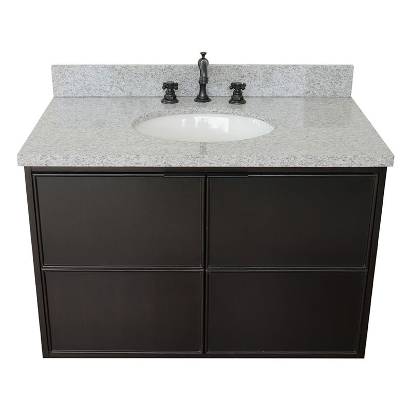 Scandi Wall Mount Oval Sink Vanity in Cappuccino/Gray Granite Stone