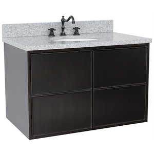 scandi wall mount oval sink vanity in cappuccino/gray granite stone