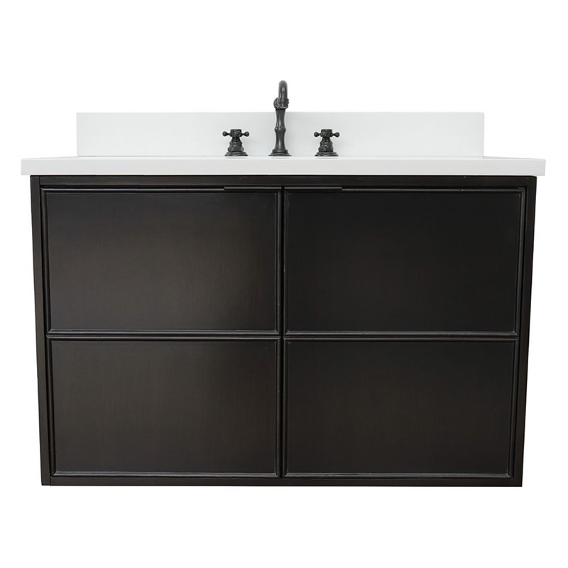 Scandi Wall Mount Oval Sink Vanity in Cappuccino/White Quartz Stone