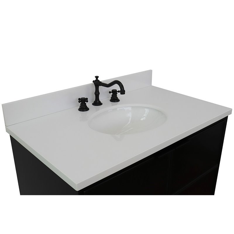 Scandi Wall Mount Oval Sink Vanity in Cappuccino/White Quartz Stone