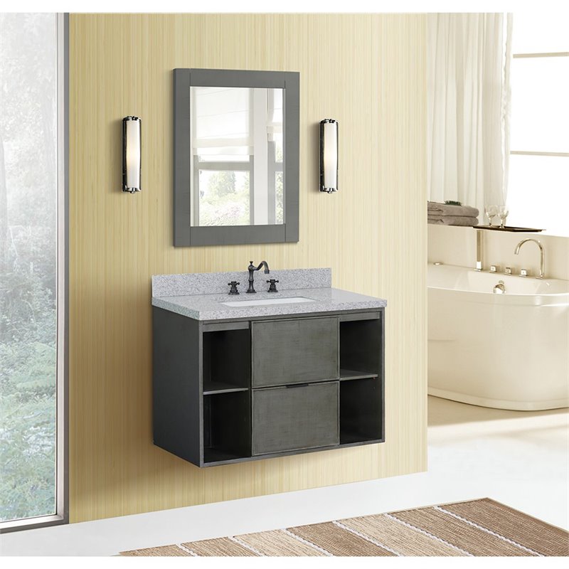 Scandi 37 in Wall Mount Rectangle Sink Solid Wood Vanity in Linen Gray
