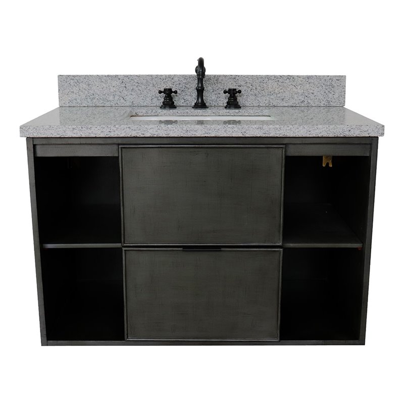 Scandi 37 in Wall Mount Rectangle Sink Solid Wood Vanity in Linen Gray