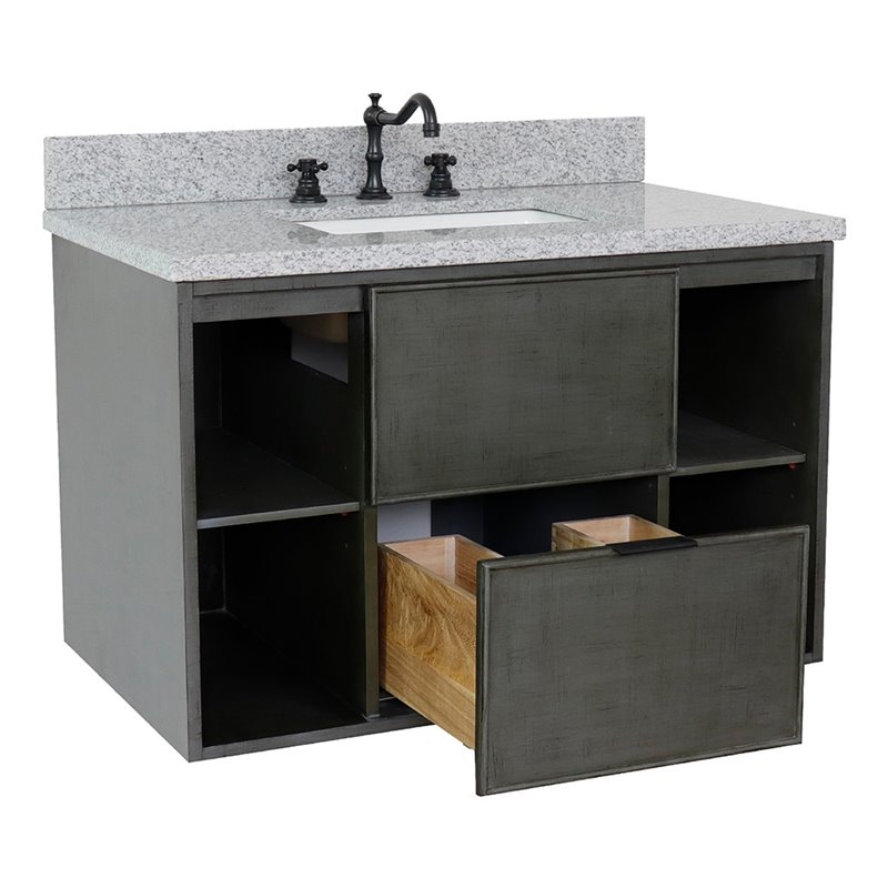 Scandi 37 in Wall Mount Rectangle Sink Solid Wood Vanity in Linen Gray