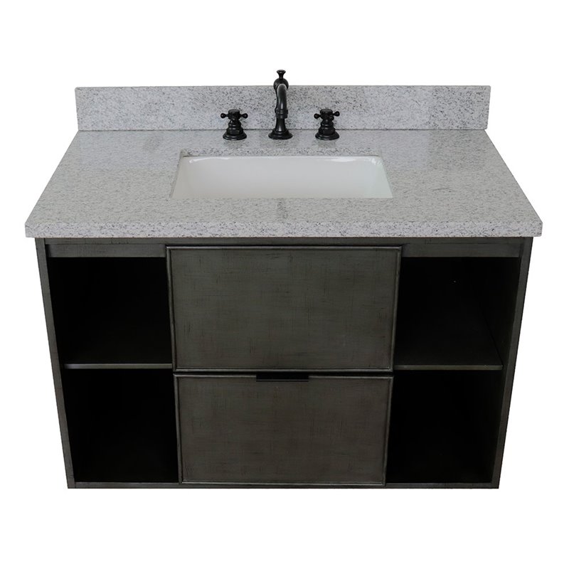 Scandi 37 in Wall Mount Rectangle Sink Solid Wood Vanity in Linen Gray