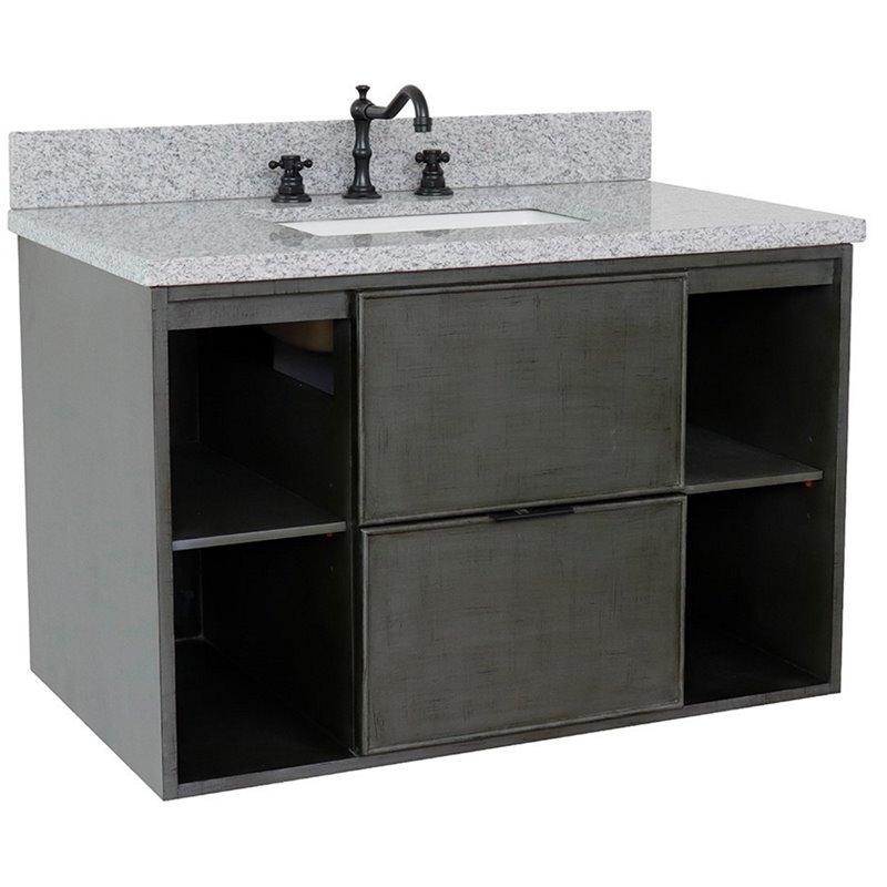 Scandi 37 in Wall Mount Rectangle Sink Solid Wood Vanity in Linen Gray