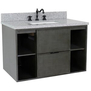 scandi 37 in wall mount rectangle sink solid wood vanity in linen gray