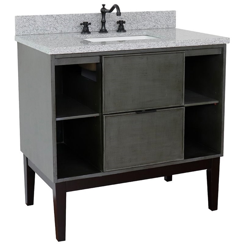 Scandi 37-inch Single Rectangle Sink Solid Wood Vanity in Linen Gray