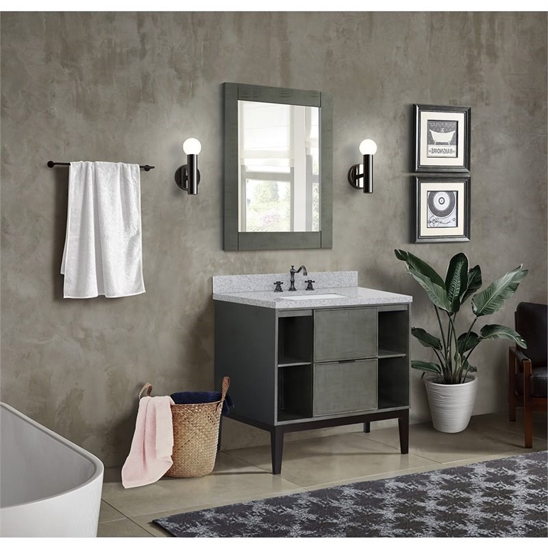 Scandi 37-inch Single Rectangle Sink Solid Wood Vanity in Linen Gray
