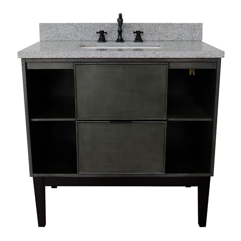 Scandi 37-inch Single Rectangle Sink Solid Wood Vanity in Linen Gray