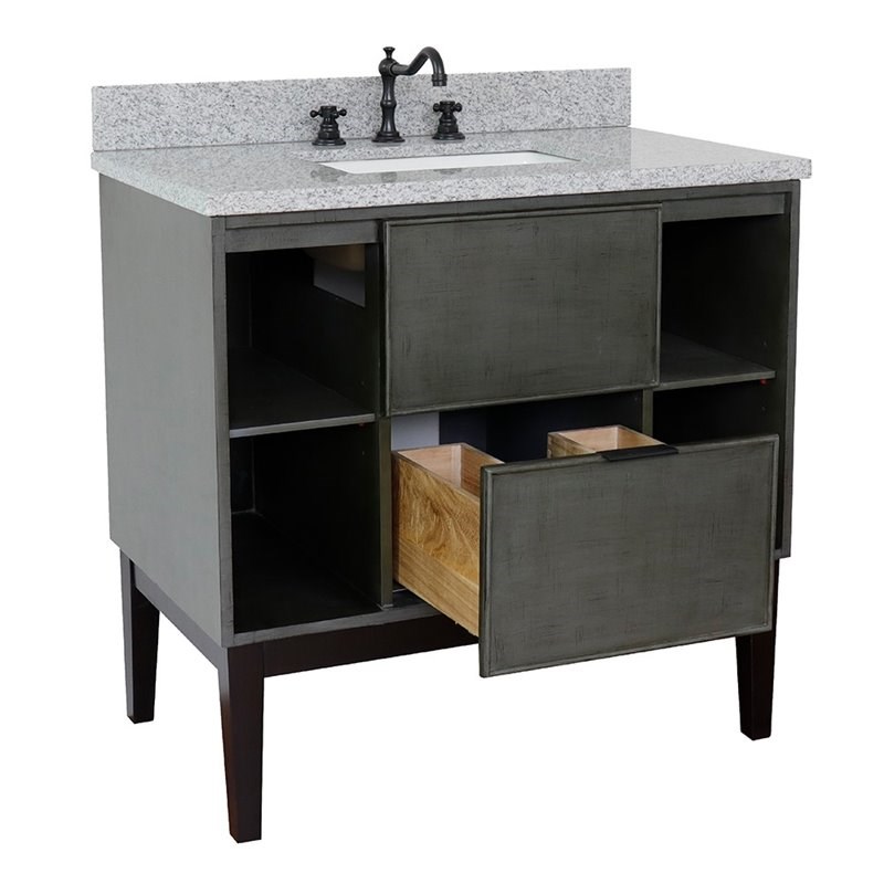 Scandi 37-inch Single Rectangle Sink Solid Wood Vanity in Linen Gray