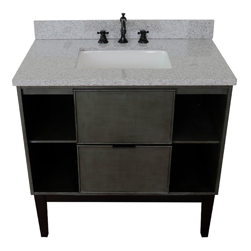 Scandi 37-inch Single Rectangle Sink Solid Wood Vanity in Linen Gray