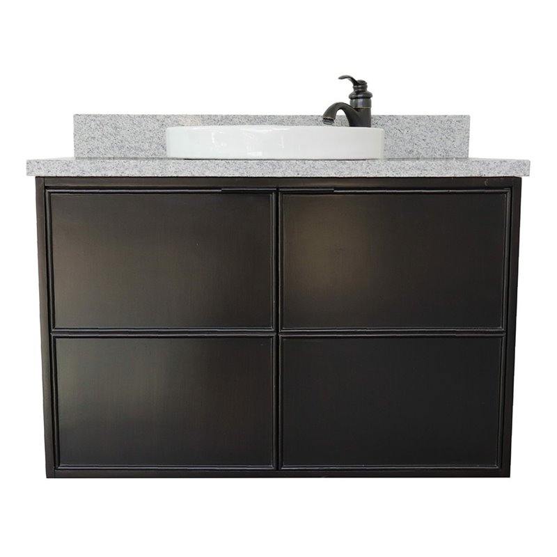 Scandi Wall Mount Round Sink Vanity in Cappuccino/Gray Granite Stone