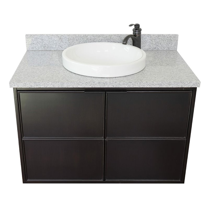 Scandi Wall Mount Round Sink Vanity in Cappuccino/Gray Granite Stone