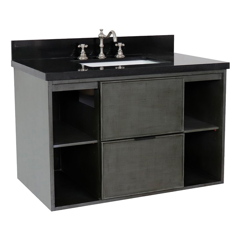 Scandi Wall Mount Rectangle Sink Solid Wood Vanity in Linen Gray/Black