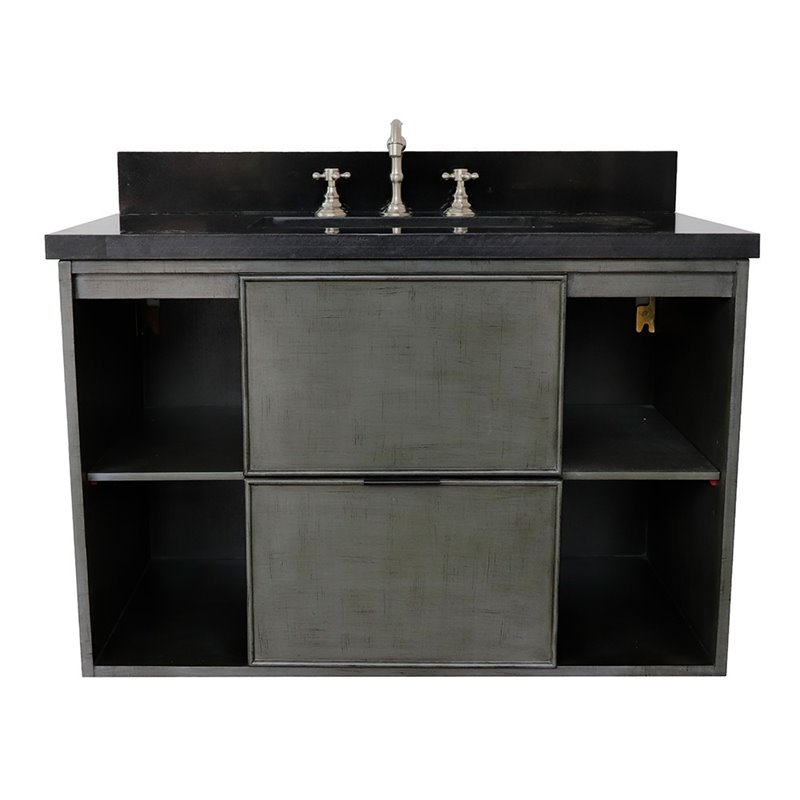 Scandi Wall Mount Rectangle Sink Solid Wood Vanity in Linen Gray/Black