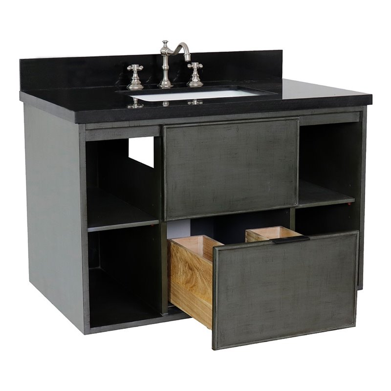 Scandi Wall Mount Rectangle Sink Solid Wood Vanity in Linen Gray/Black