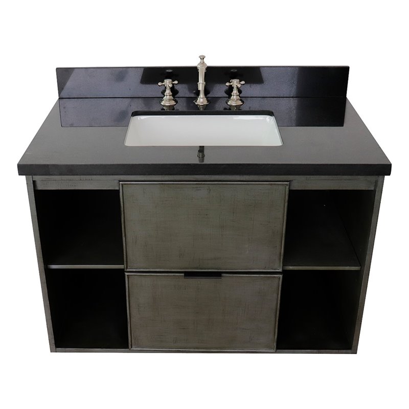 Scandi Wall Mount Rectangle Sink Solid Wood Vanity in Linen Gray/Black