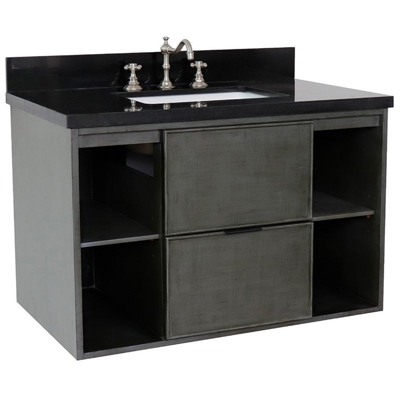 Scandi Wall Mount Rectangle Sink Solid Wood Vanity in Linen Gray/Black