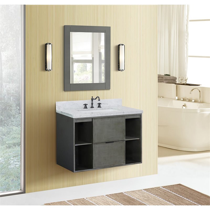 Scandi Wall Mount Rectangle Sink Solid Wood Vanity in Linen Gray/White