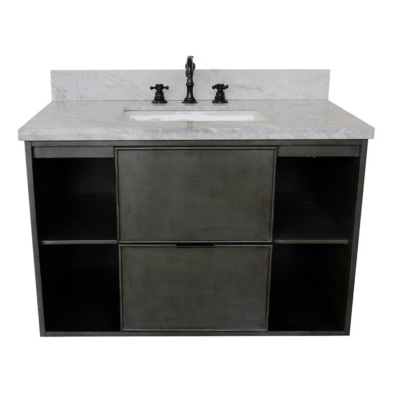 Scandi Wall Mount Rectangle Sink Solid Wood Vanity in Linen Gray/White