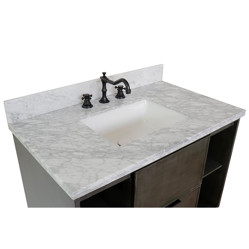 Scandi Wall Mount Rectangle Sink Solid Wood Vanity in Linen Gray/White