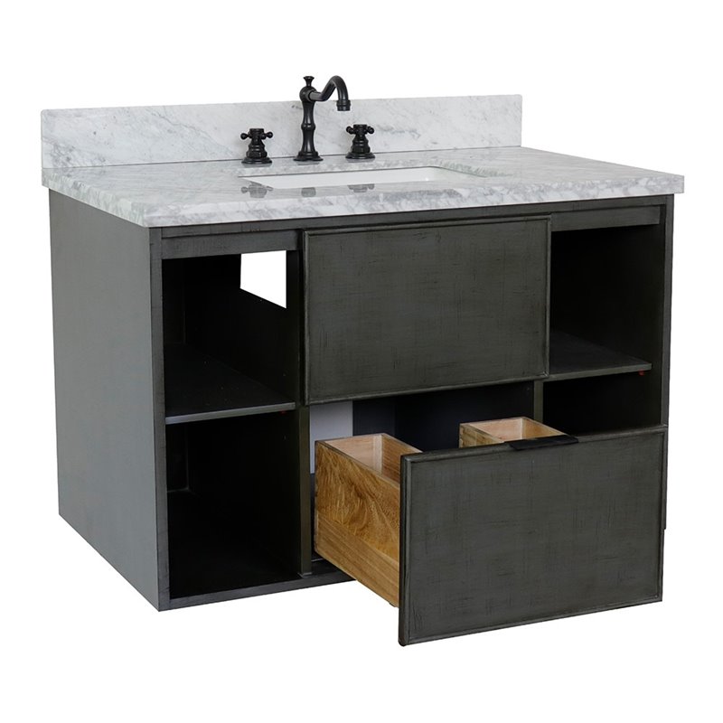 Scandi Wall Mount Rectangle Sink Solid Wood Vanity in Linen Gray/White