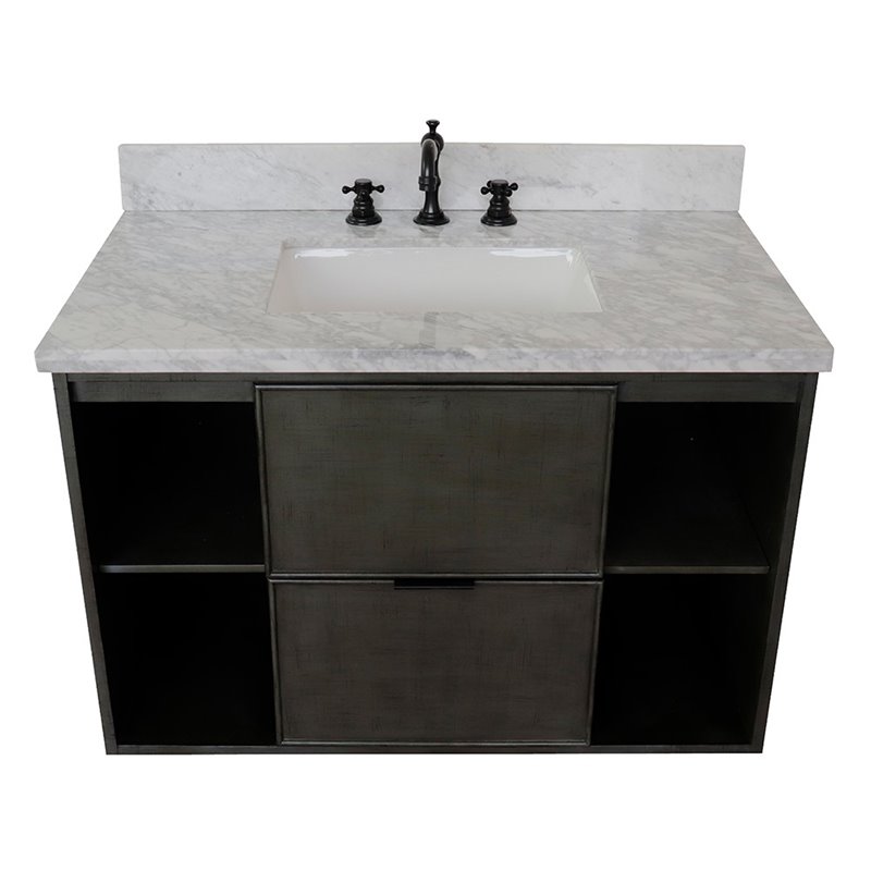 Scandi Wall Mount Rectangle Sink Solid Wood Vanity in Linen Gray/White