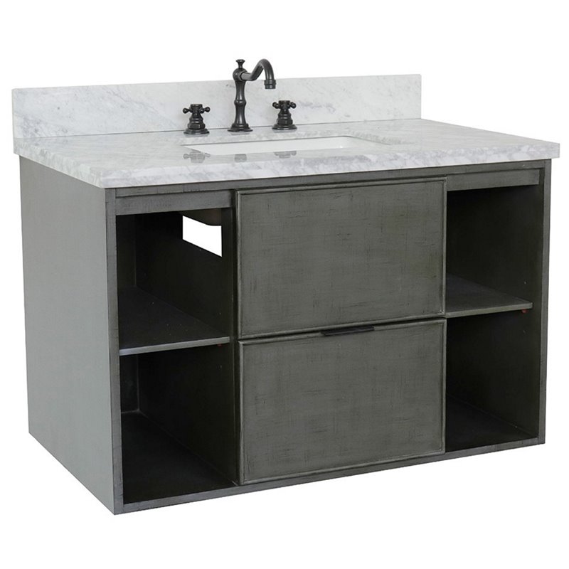 Scandi Wall Mount Rectangle Sink Solid Wood Vanity in Linen Gray/White