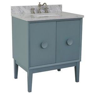 Stora 31&quot Rectangle Sink Solid Wood Vanity in Aqua Blue/White Carrara