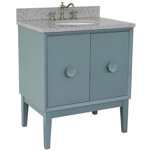 Stora 31&quot Single Oval Sink Vanity with Gray Granite Stone Top in Blue